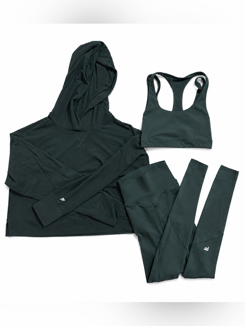 Fabletics Dark Green 3-Piece Active Set - Hoodie, Sports Bra & Leggings